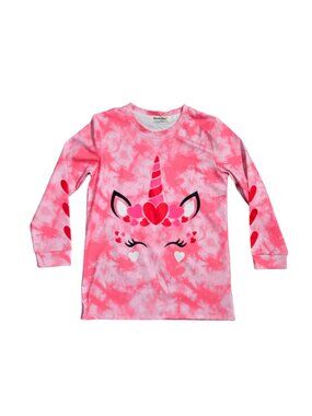 NWOT | BesserBay Pink Tie-Dye Unicorn Top | Heart Graphic | Long Sleeve | Kids L